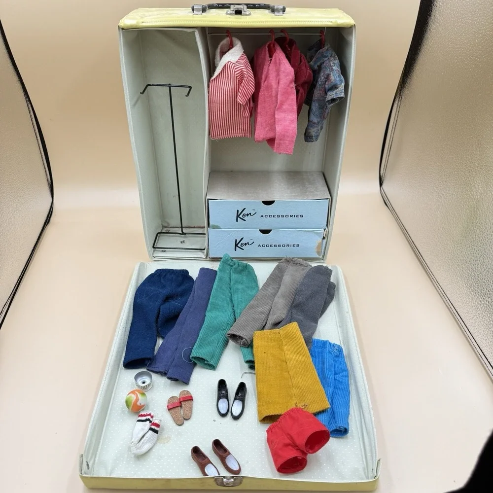 Vintage 1961 Mattel Ken Doll Lot Gold Case Clothing Acc Head Off TLC Collectible